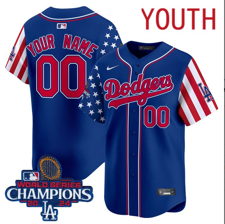 Youth MLB Los Angeles Dodgers Custom American Style blue 2024 World Series Champions  Limited Jersey